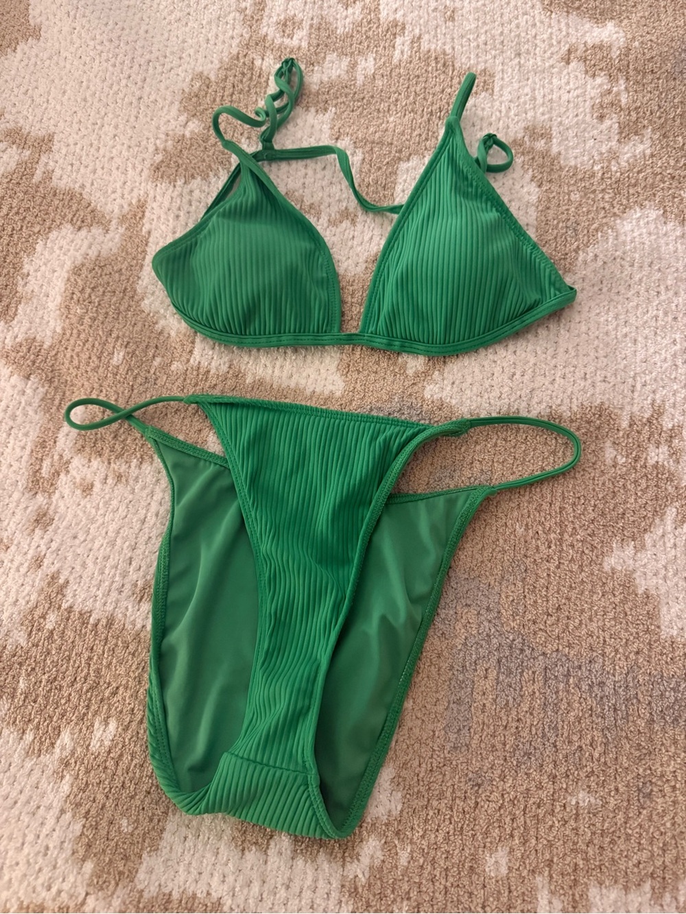 Pac Sun Green Ribbed Triangle Bikini Set - Women Swim